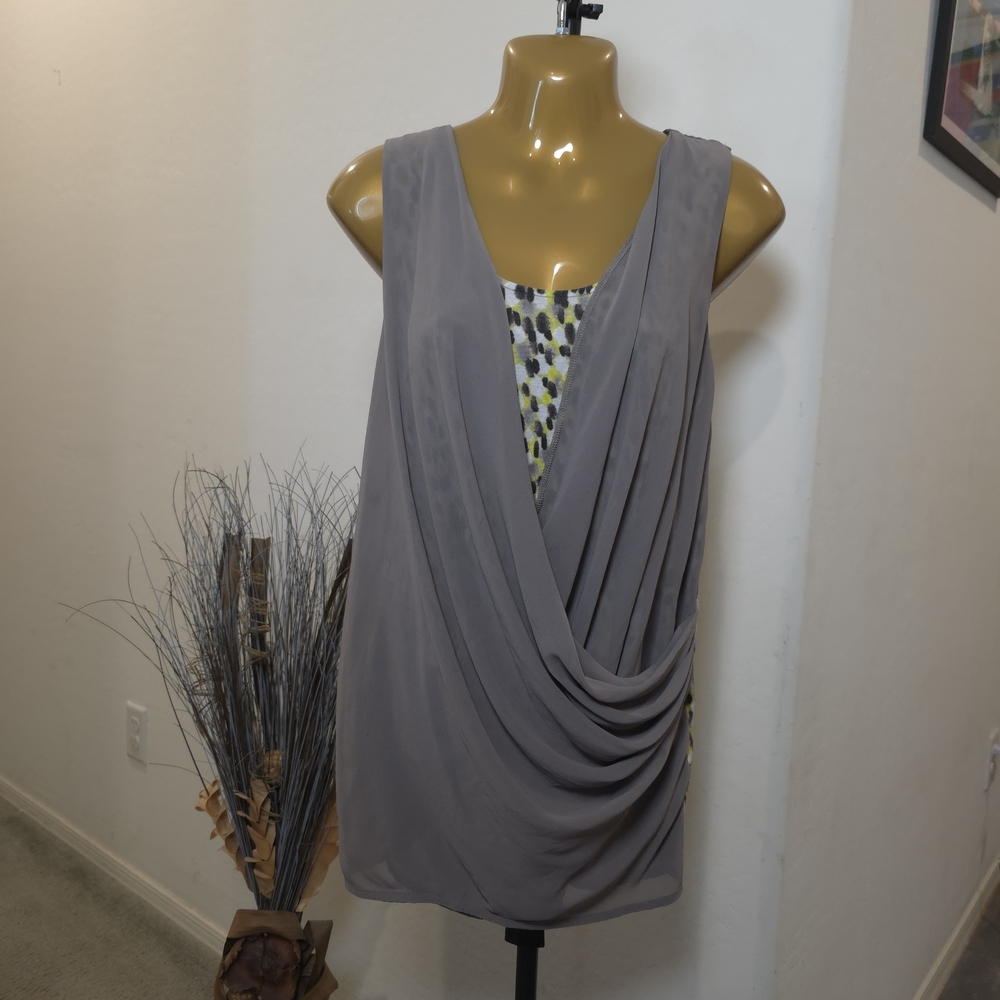 Simply Vera Vera Wang Gray and Patterned Drape Blouse